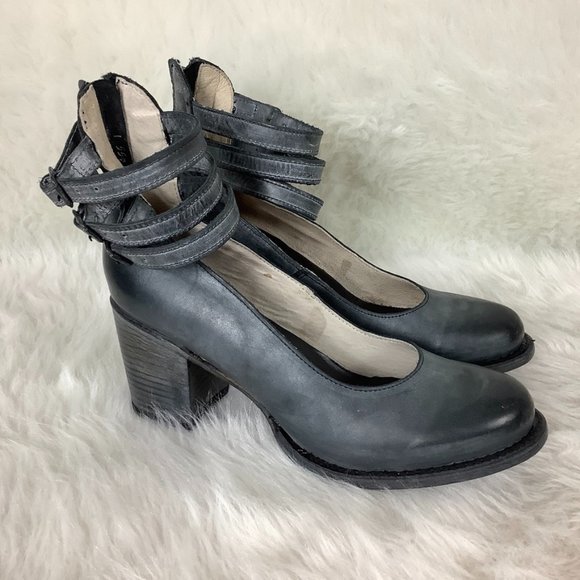 Freebird by Steven Shoes - Freebird Distressed Charcoal Black Leather Ankle Strap Randi Shoes
